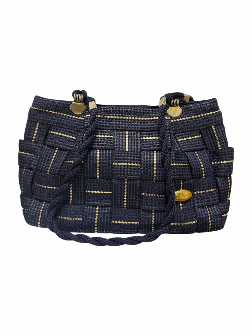 Alma Woven Navy/Gold Shoulder Handbag